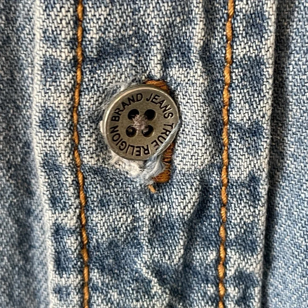 True Religion Chambray Long Sleeve Utility Shirt Mens L Cotton Western Normcore